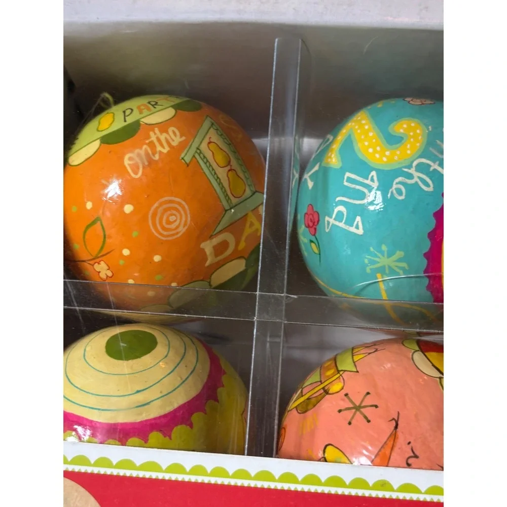 NIB The Land of Nod 12 Days of Christmas Hand Painted Ornaments Colorful Set 12